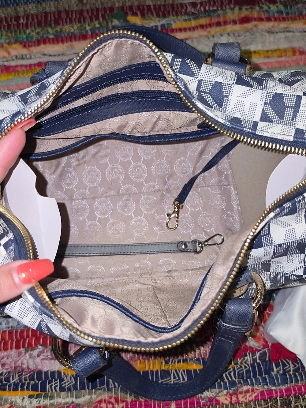 Michael Kors Navy & White Signature Canvas Satchel with Matching Accessories